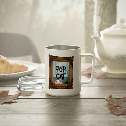 POPCAT Insulated Coffee Mug, Funny Coffee Cup, Animal Lover Gift, Cat Lover Mug, Personalized Coffee Tumbler