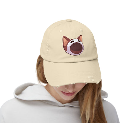POPCAT Unisex Distressed Cap with Playful Cat Design, Funny Hat for Cat Lovers, Casual Accessory for Summer, Birthday Gift, Pet Enthusiast Cap