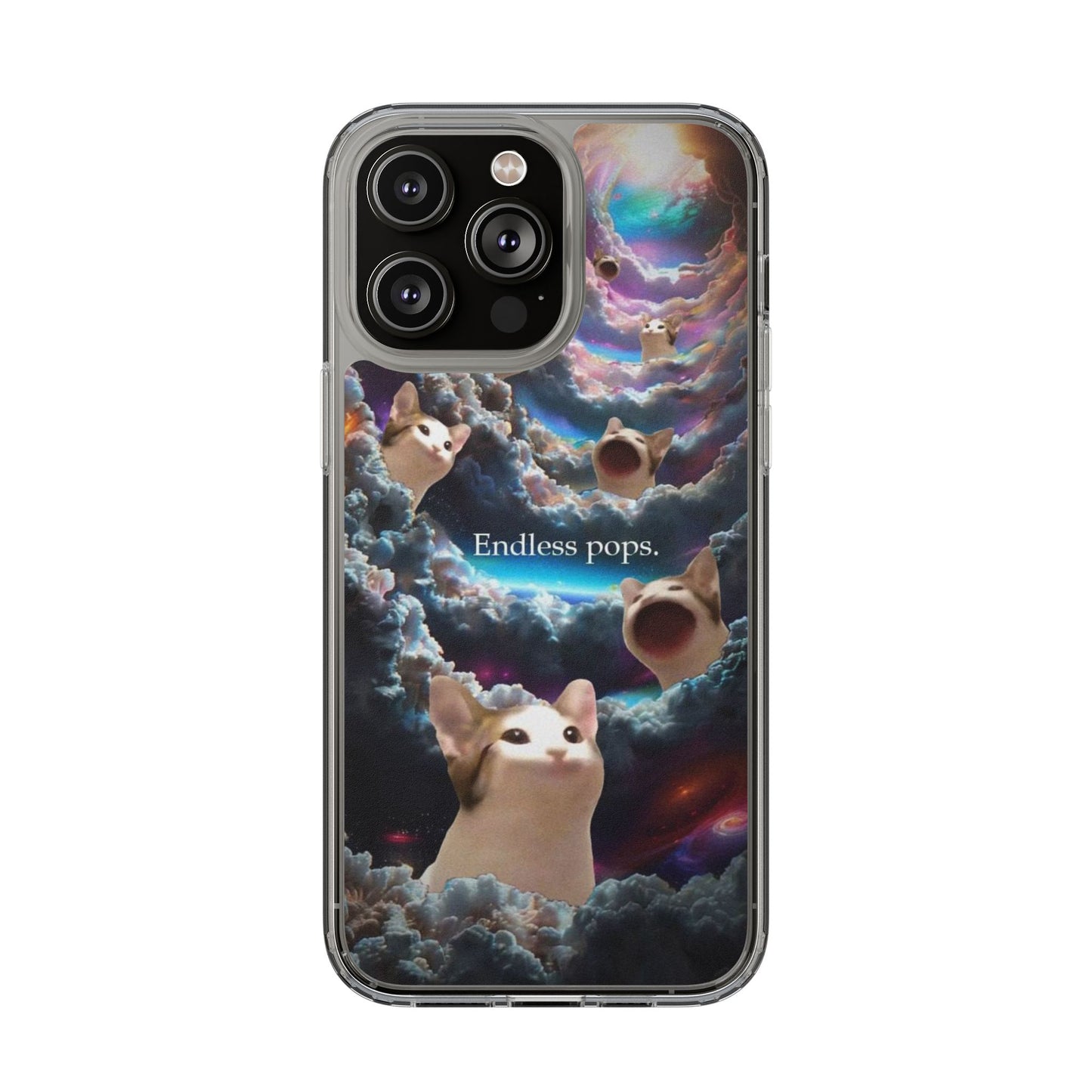 POPCAT Galaxy Cat Clear Phone Case, Cute Animal Phone Cover, Customizable Phone Accessory, Gift for Cat Lovers, Funny Phone Case