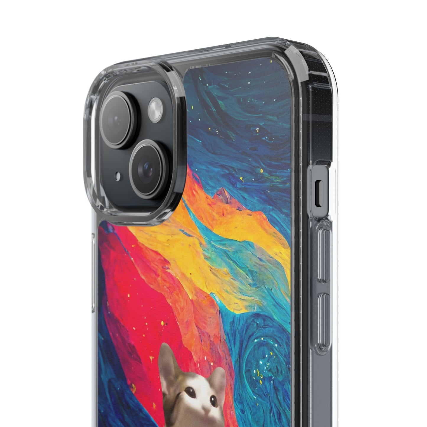 POPCAT Colorful Cat Phone Case, Artistic Clear Cases for Cat Lovers, Unique Gift, Customizable Phone Cover, Fun Pet Accessory, Vibrant Design