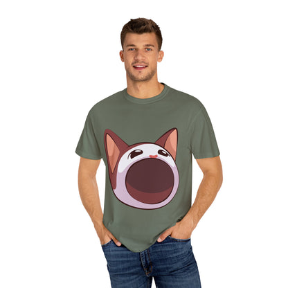 POPCAT Whimsical Cat Face T-Shirt, Unisex Garment-Dyed Tee for Cat Lovers, Cute Casual Wear, Gift for Pet Owners, Perfect for Everyday Style