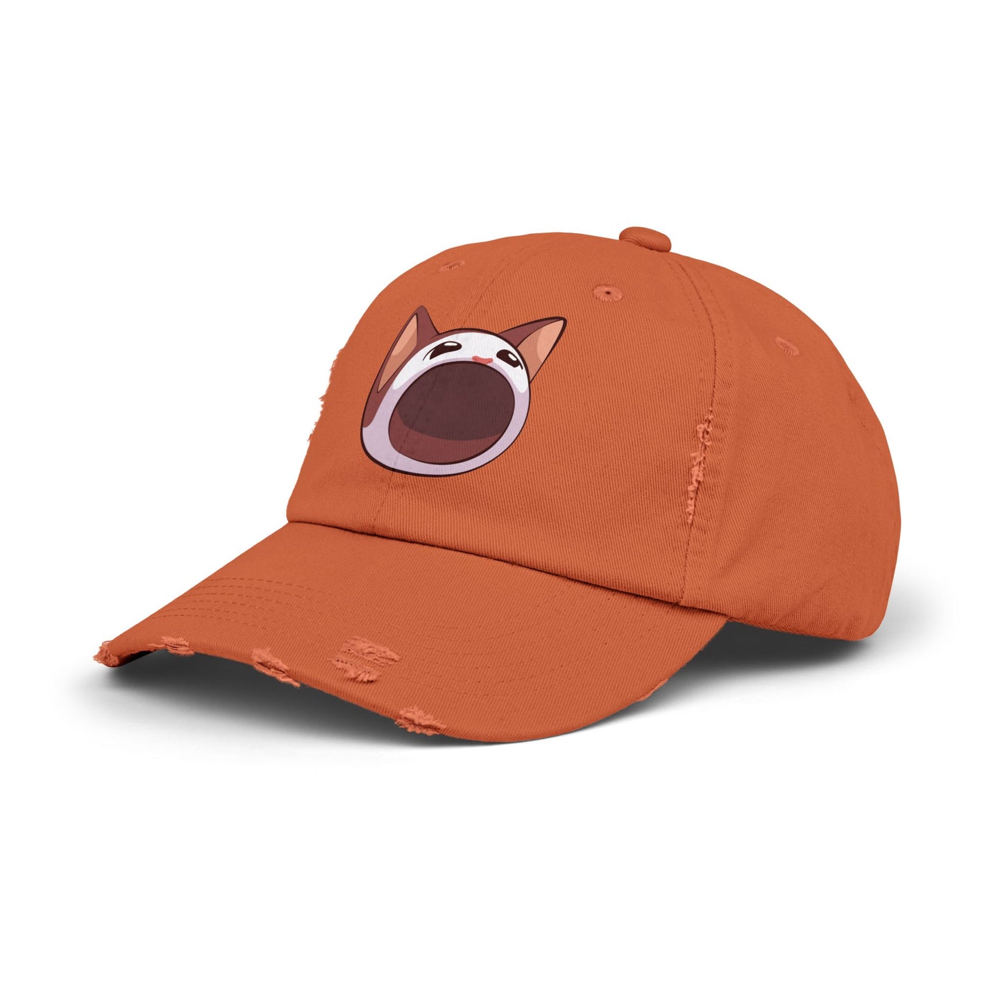 POPCAT Unisex Distressed Cap with Playful Cat Design, Funny Hat for Cat Lovers, Casual Accessory for Summer, Birthday Gift, Pet Enthusiast Cap