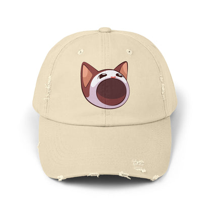 POPCAT Unisex Distressed Cap with Playful Cat Design, Funny Hat for Cat Lovers, Casual Accessory for Summer, Birthday Gift, Pet Enthusiast Cap
