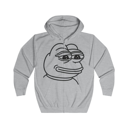 Pepe the Frog Unisex Full Zip Hoodie, Casual Wear, Gift for Gamers, Cute Streetwear, Humor Apparel, Perfect for Chill Days