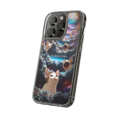 POPCAT Galaxy Cat Clear Phone Case, Cute Animal Phone Cover, Customizable Phone Accessory, Gift for Cat Lovers, Funny Phone Case