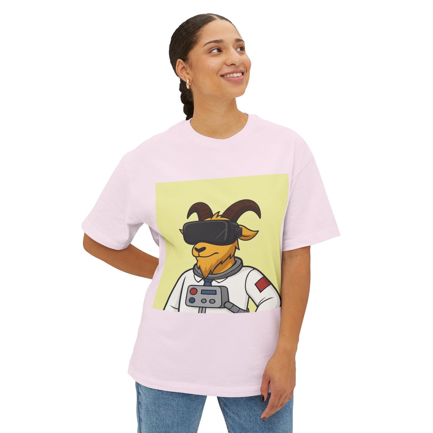 Astronaut Goat Unisex Oversized Tee, Fun Graphic Tee, Casual Wear, Summer Essentials, Gift for Gamers
