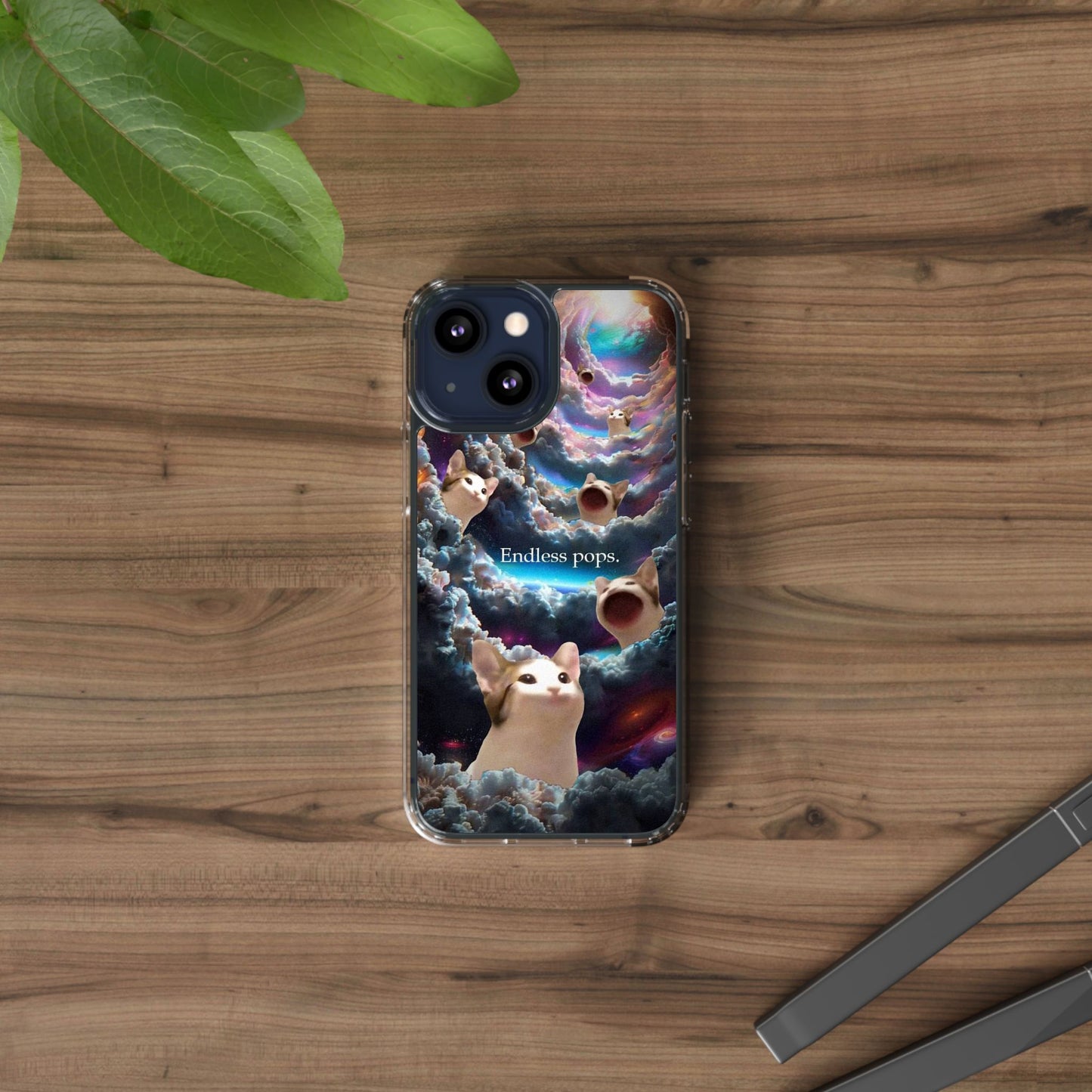 POPCAT Galaxy Cat Clear Phone Case, Cute Animal Phone Cover, Customizable Phone Accessory, Gift for Cat Lovers, Funny Phone Case