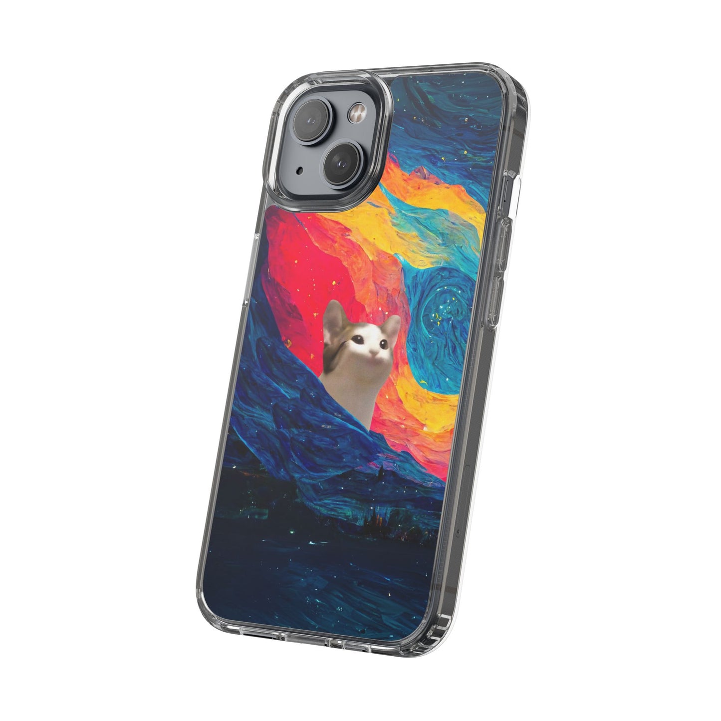 POPCAT Colorful Cat Phone Case, Artistic Clear Cases for Cat Lovers, Unique Gift, Customizable Phone Cover, Fun Pet Accessory, Vibrant Design