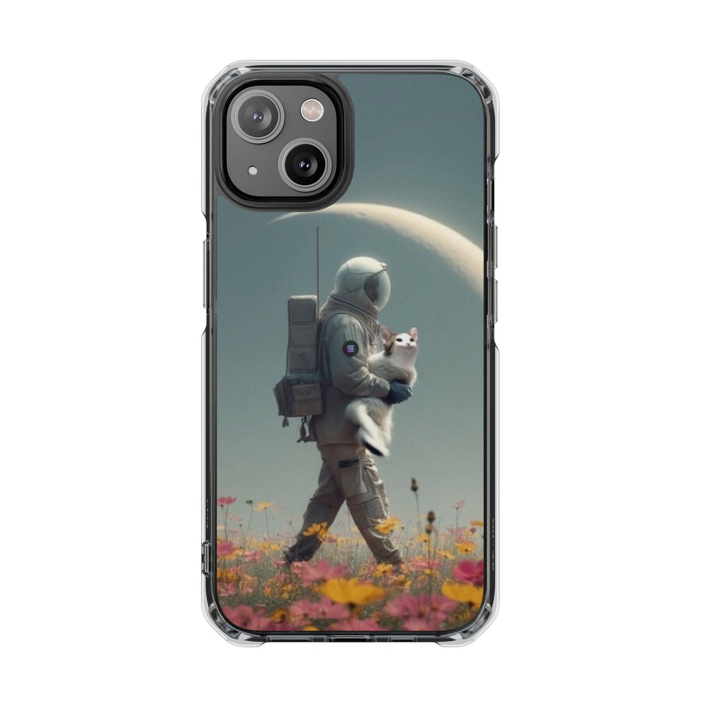 POPCAT Astronaut Phone Case, Clear Impact Case, Unique Galaxy Art Cover, Gift for Space Lovers, Cute Cat and Space Theme, Eco-Friendly