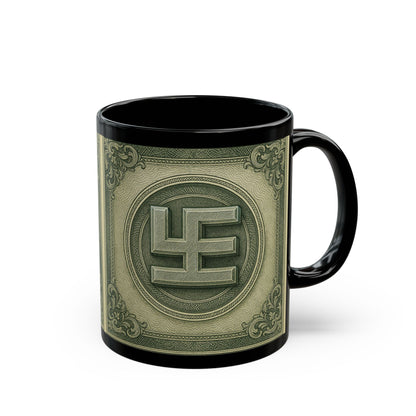 Swasticoin Unique Black Money Design Mug for Coffee Lovers, Funny Gift for Birthdays, Office Decor, Unique Collectible