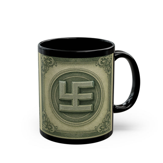Swasticoin Unique Black Money Design Mug for Coffee Lovers, Funny Gift for Birthdays, Office Decor, Unique Collectible