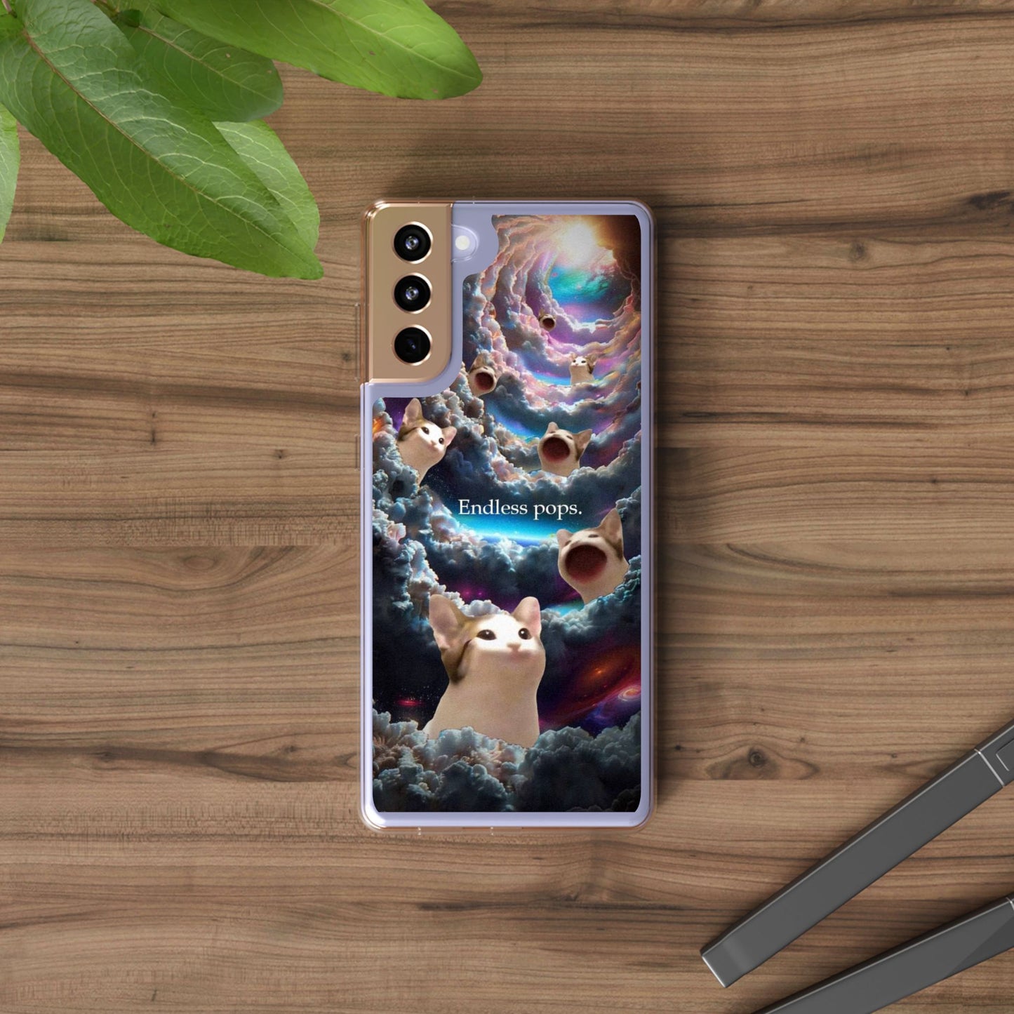 POPCAT Galaxy Cat Clear Phone Case, Cute Animal Phone Cover, Customizable Phone Accessory, Gift for Cat Lovers, Funny Phone Case