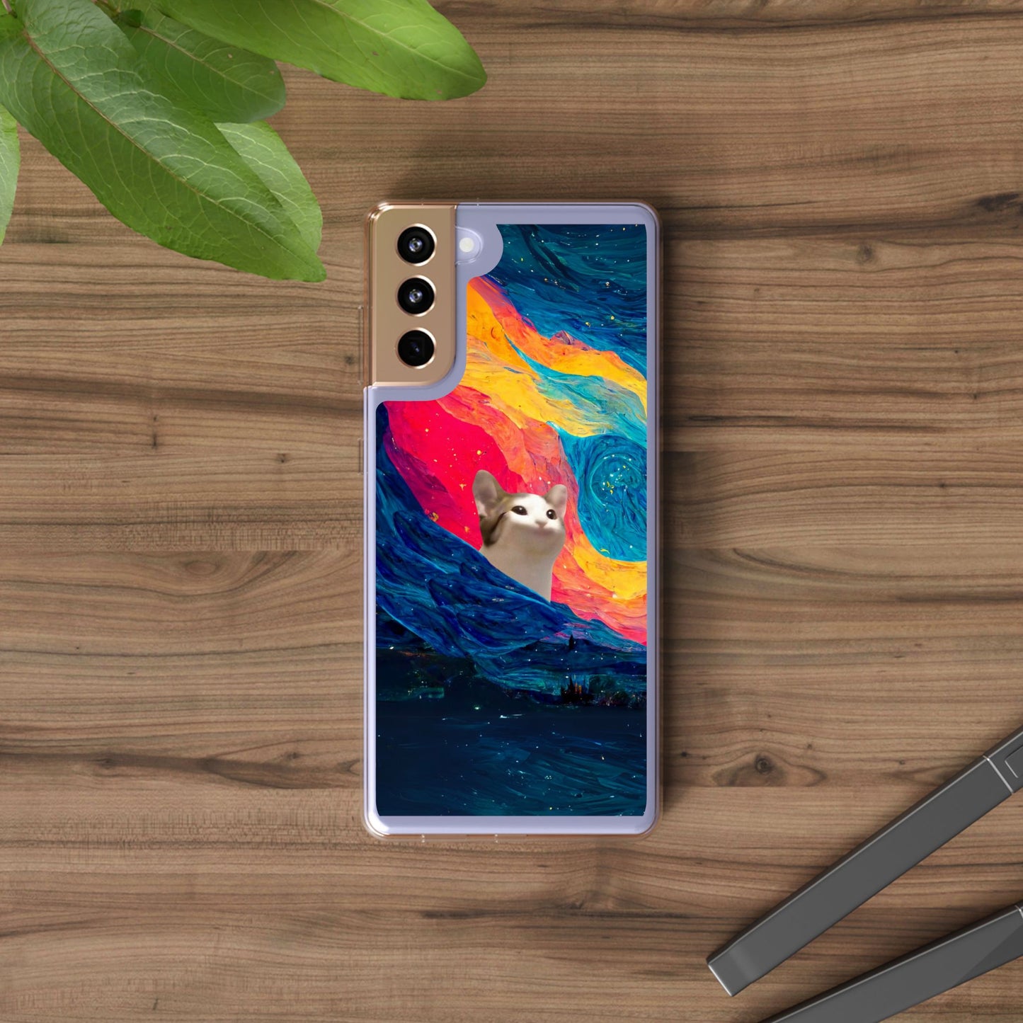 POPCAT Colorful Cat Phone Case, Artistic Clear Cases for Cat Lovers, Unique Gift, Customizable Phone Cover, Fun Pet Accessory, Vibrant Design