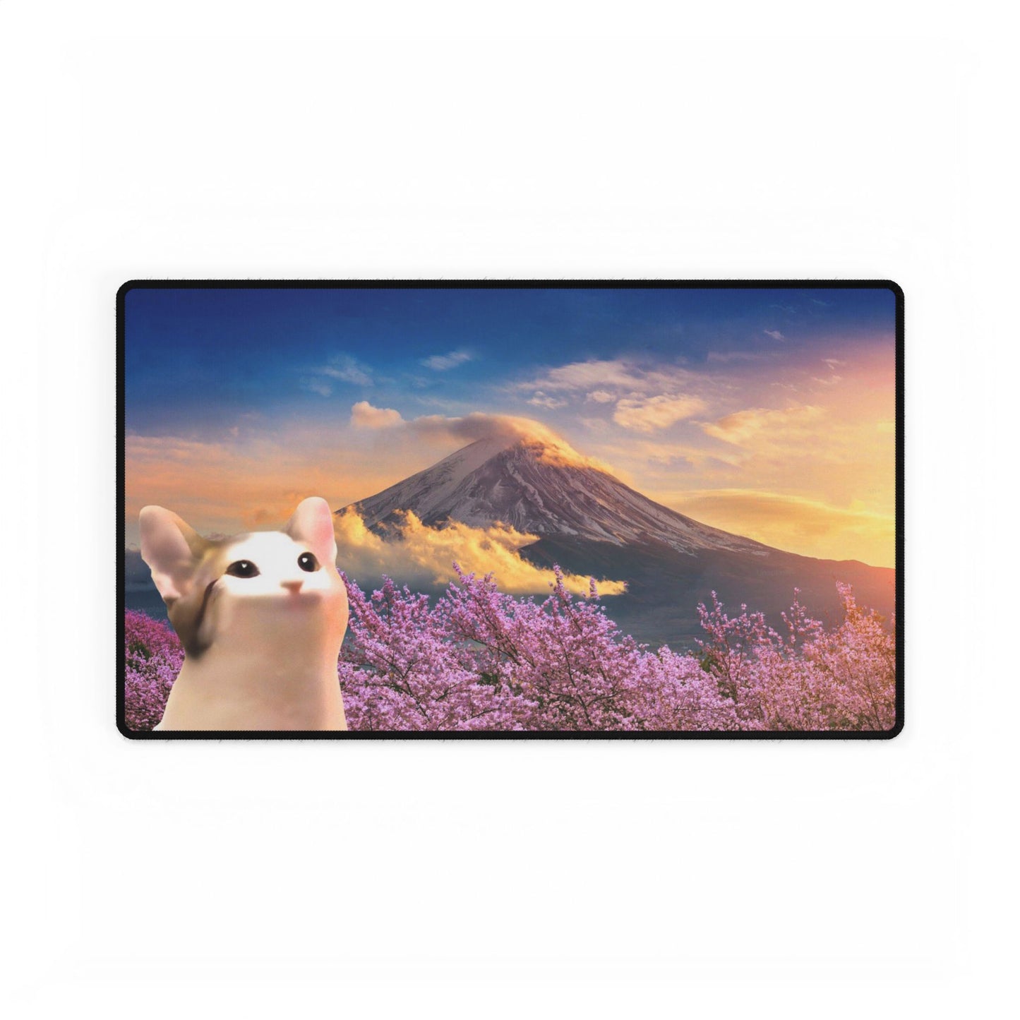 POPCAT Desk Mat with Mountain Scenery, Office Decor, Gaming Mouse Pad, Cute Cat Gifts, Desk Accessories