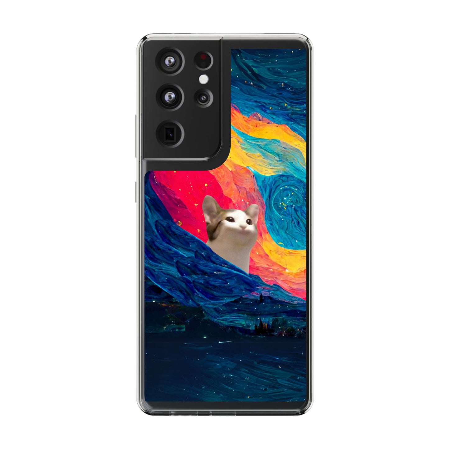 POPCAT Colorful Cat Phone Case, Artistic Clear Cases for Cat Lovers, Unique Gift, Customizable Phone Cover, Fun Pet Accessory, Vibrant Design