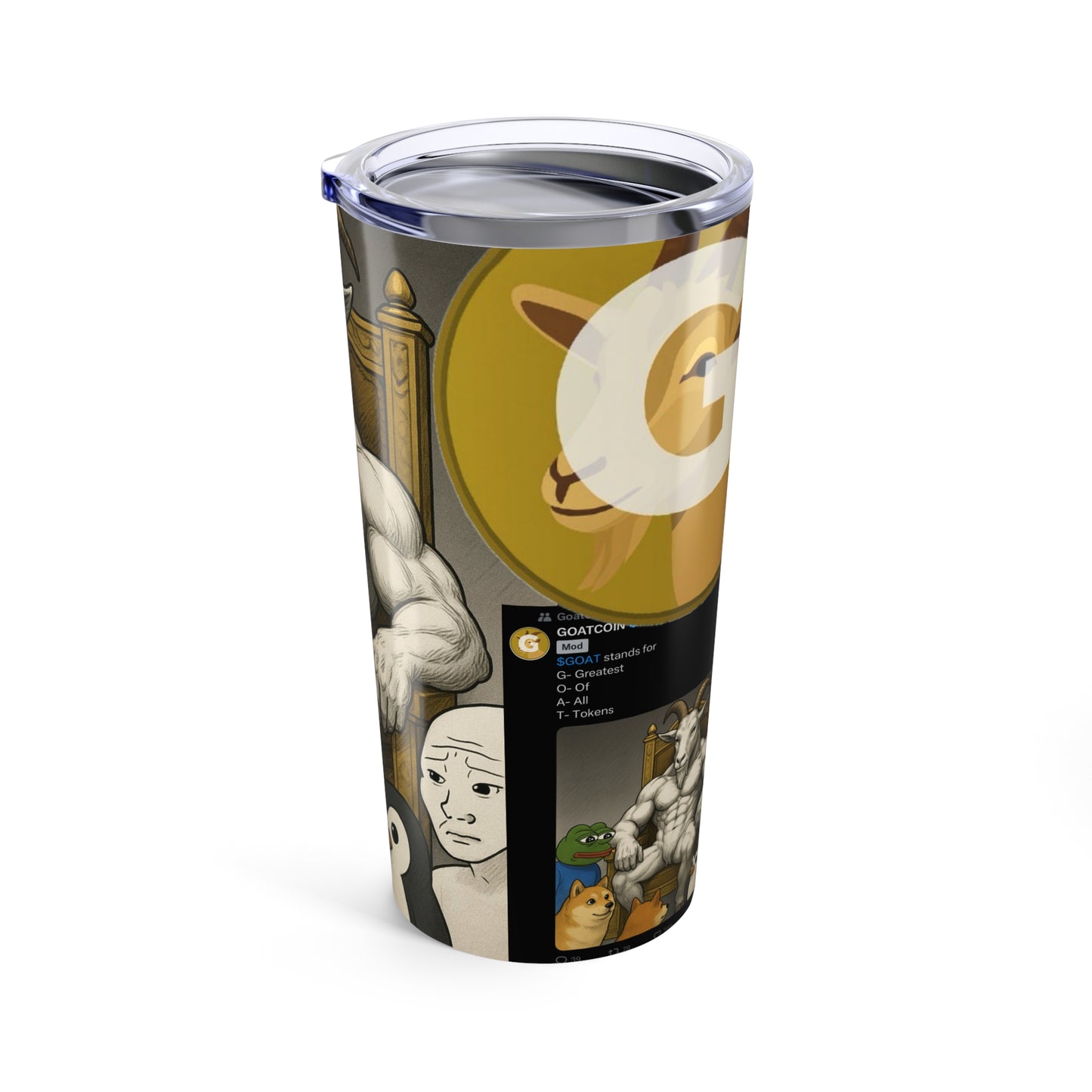 Funny Meme Tumbler 20oz, Goat, Dog, Penguin and Pepe Designs, Perfect for Gifts, Humor Lovers, Daily Use, Collectibles