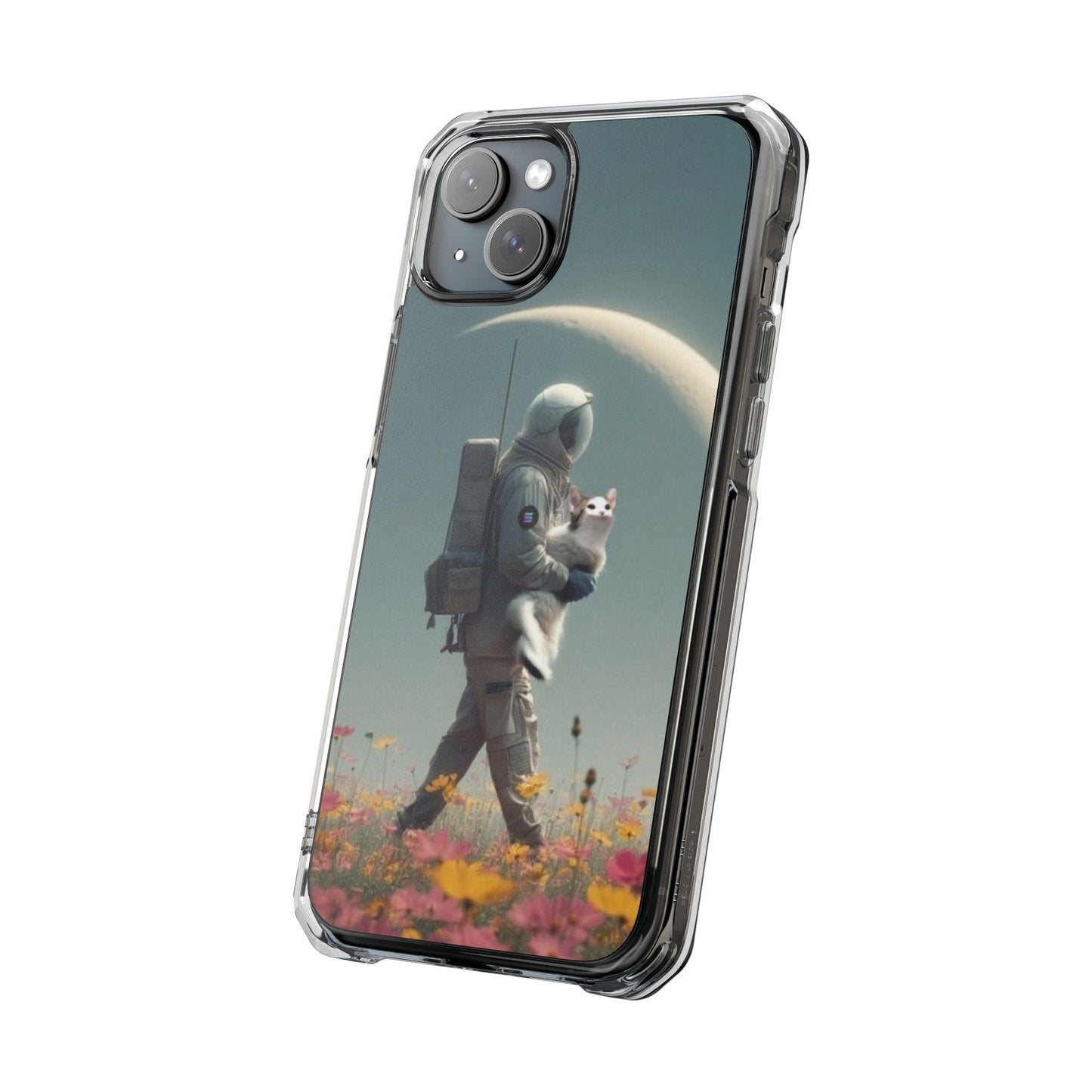 POPCAT Astronaut Phone Case, Clear Impact Case, Unique Galaxy Art Cover, Gift for Space Lovers, Cute Cat and Space Theme, Eco-Friendly