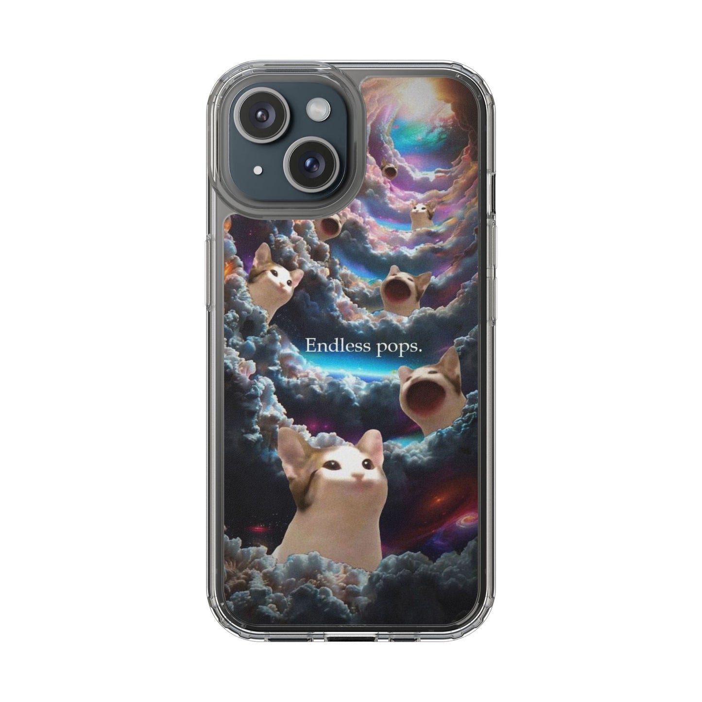 POPCAT Galaxy Cat Clear Phone Case, Cute Animal Phone Cover, Customizable Phone Accessory, Gift for Cat Lovers, Funny Phone Case