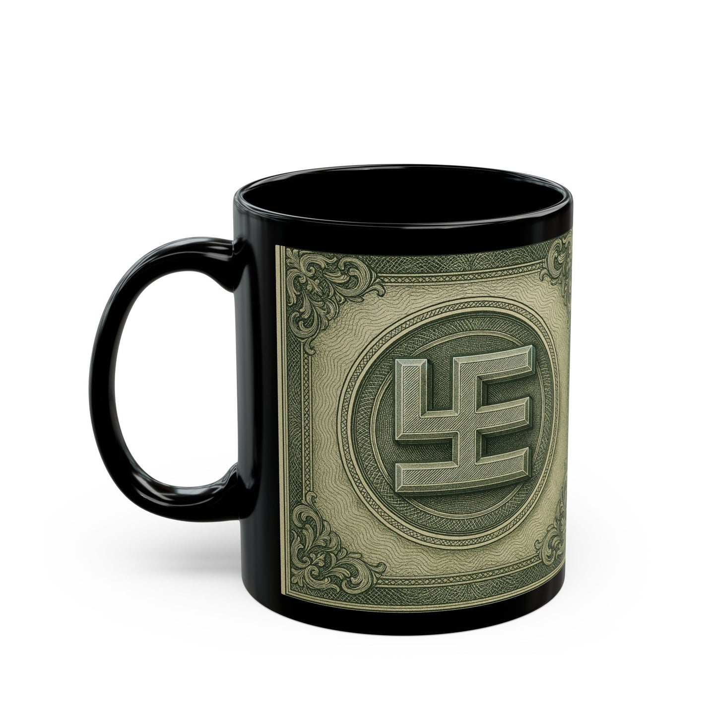 Swasticoin Unique Black Money Design Mug for Coffee Lovers, Funny Gift for Birthdays, Office Decor, Unique Collectible