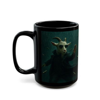Matrix Goat Themed Black Mug, Unique Gift for Creatives, Coffee Lover's Necessity, Perfect for Halloween, Occasional Décor