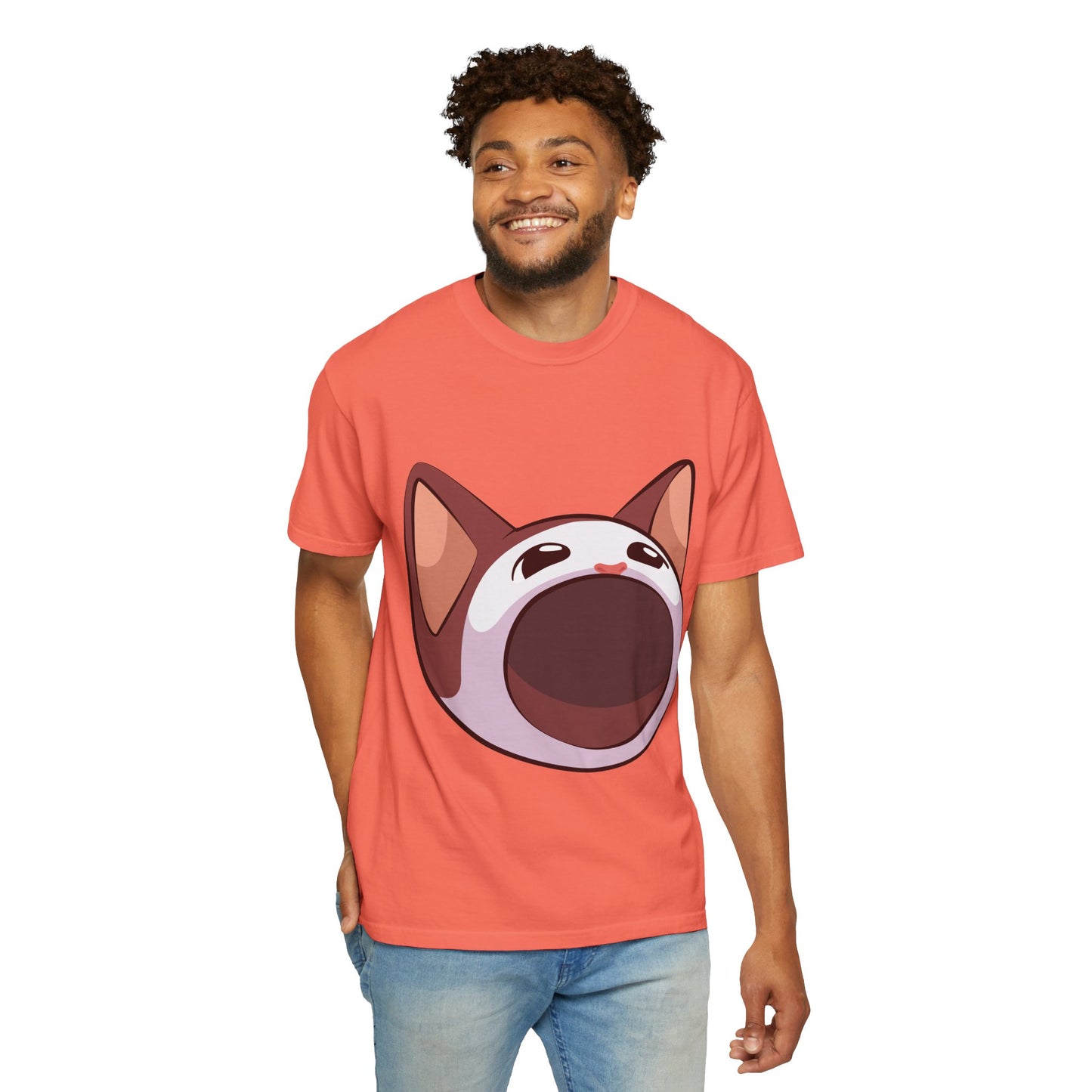 POPCAT Whimsical Cat Face T-Shirt, Unisex Garment-Dyed Tee for Cat Lovers, Cute Casual Wear, Gift for Pet Owners, Perfect for Everyday Style