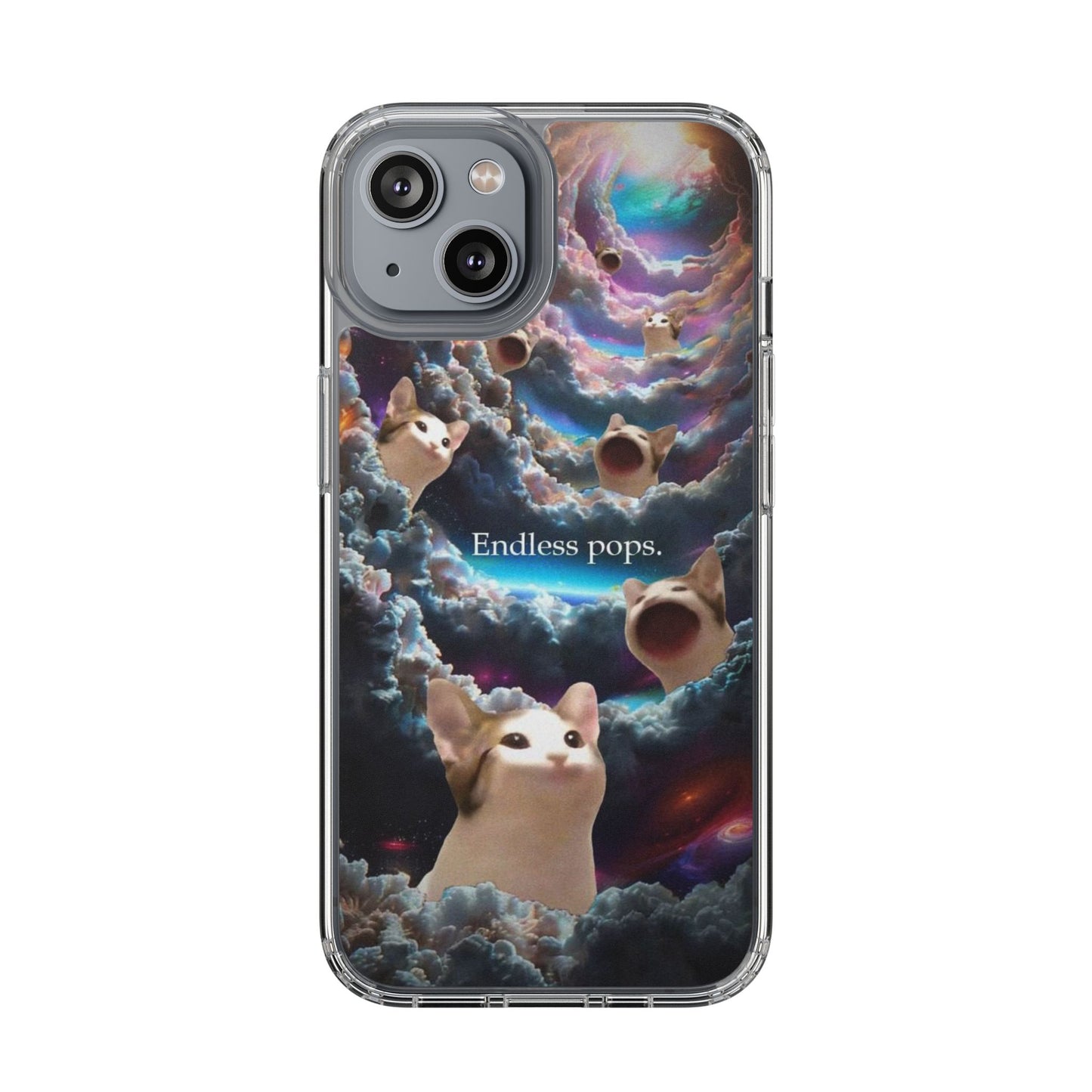 POPCAT Galaxy Cat Clear Phone Case, Cute Animal Phone Cover, Customizable Phone Accessory, Gift for Cat Lovers, Funny Phone Case