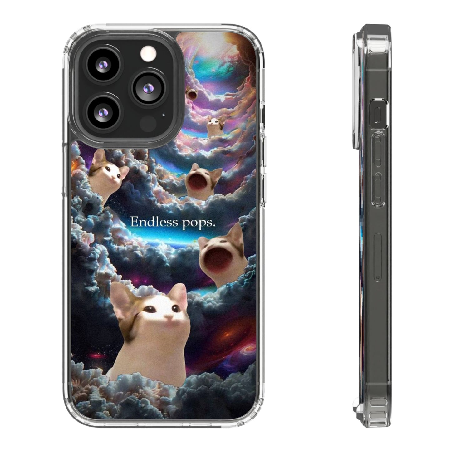 POPCAT Galaxy Cat Clear Phone Case, Cute Animal Phone Cover, Customizable Phone Accessory, Gift for Cat Lovers, Funny Phone Case