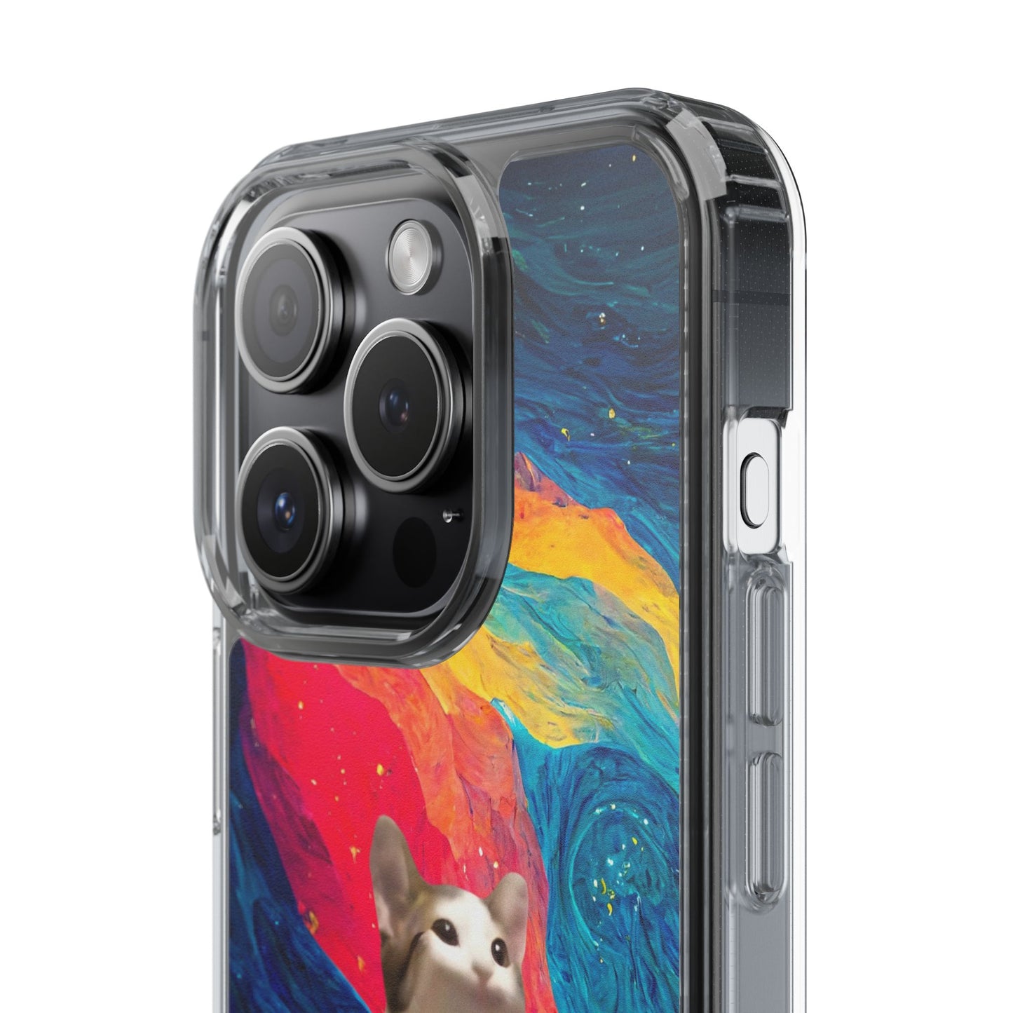 POPCAT Colorful Cat Phone Case, Artistic Clear Cases for Cat Lovers, Unique Gift, Customizable Phone Cover, Fun Pet Accessory, Vibrant Design