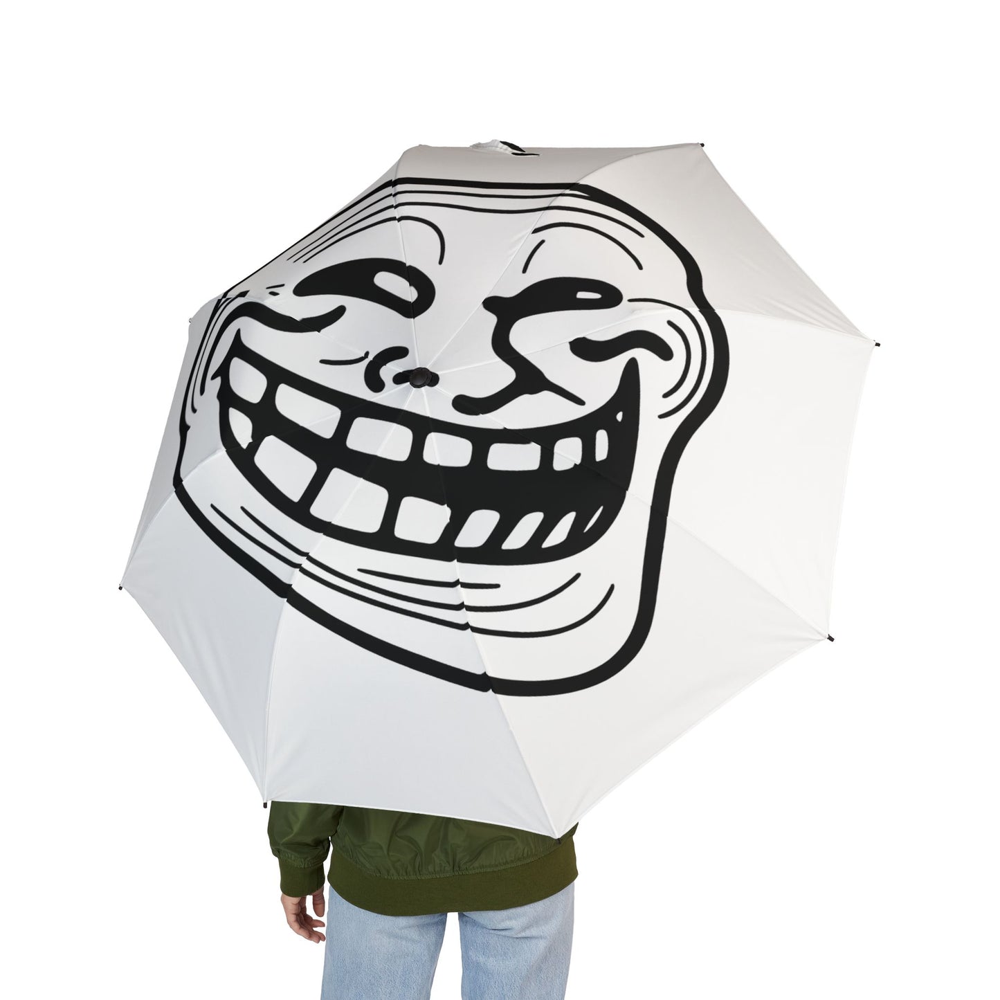 TROLL Face Umbrella | Funny Semi-Automatic Foldable Umbrella, Perfect Gift for Rainy Days, Joke Umbrella for Friends, Humorous Accessory