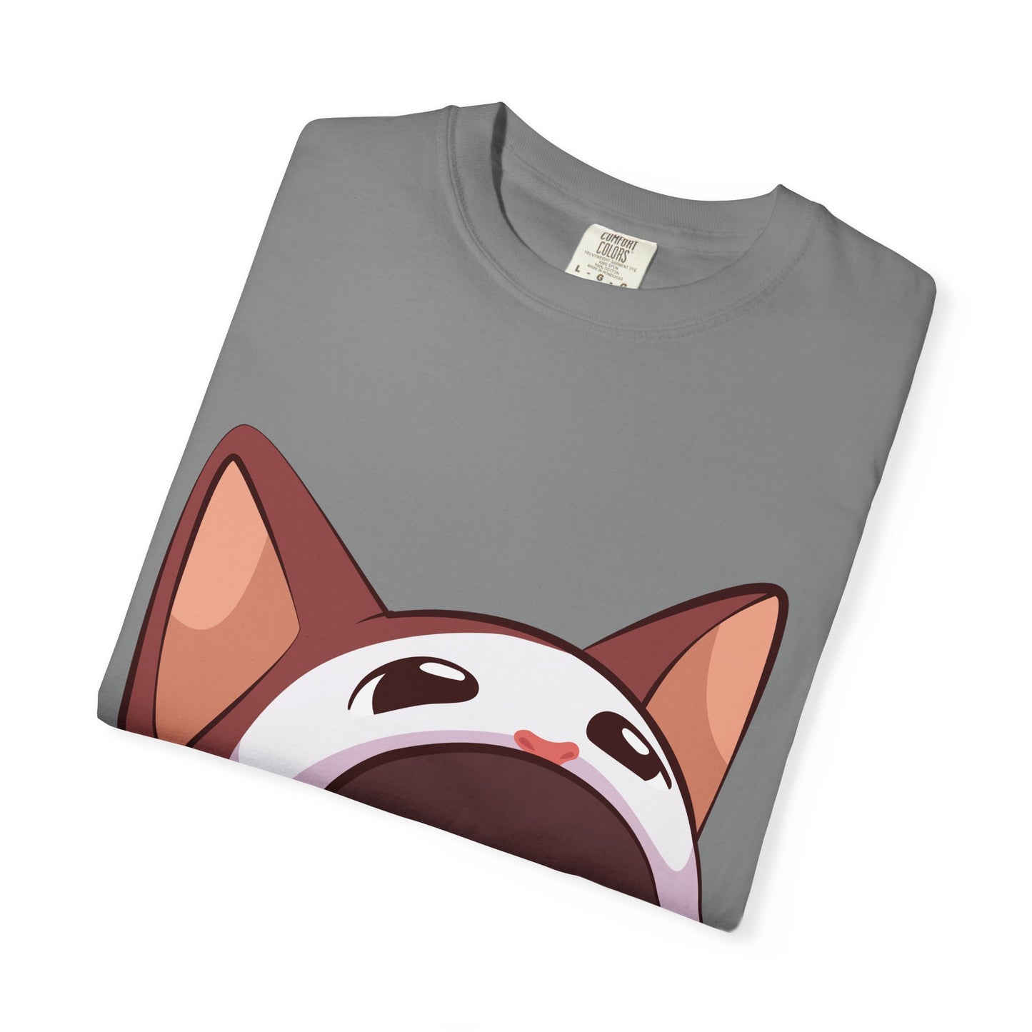 POPCAT Whimsical Cat Face T-Shirt, Unisex Garment-Dyed Tee for Cat Lovers, Cute Casual Wear, Gift for Pet Owners, Perfect for Everyday Style