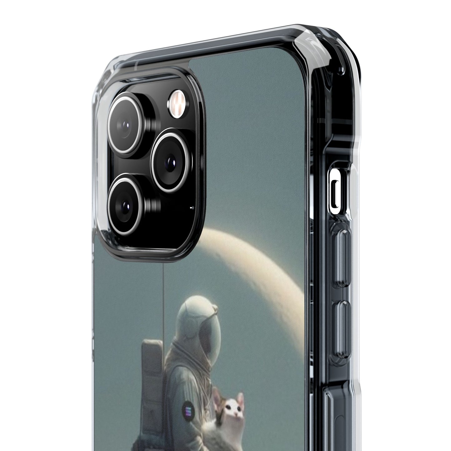 POPCAT Astronaut Phone Case, Clear Impact Case, Unique Galaxy Art Cover, Gift for Space Lovers, Cute Cat and Space Theme, Eco-Friendly
