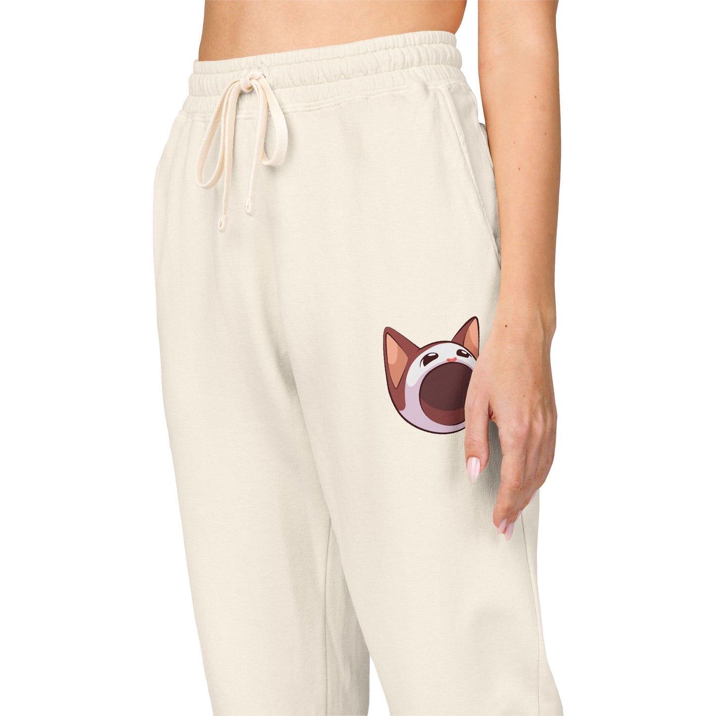 POPCAT Cozy Fleece Sweatpants, Comfortable Lounge Pants, Gift for Cat Lovers, Relaxing Home Wear, Unisex Joggers