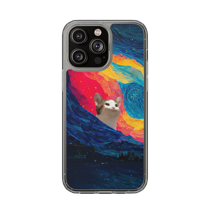 POPCAT Colorful Cat Phone Case, Artistic Clear Cases for Cat Lovers, Unique Gift, Customizable Phone Cover, Fun Pet Accessory, Vibrant Design