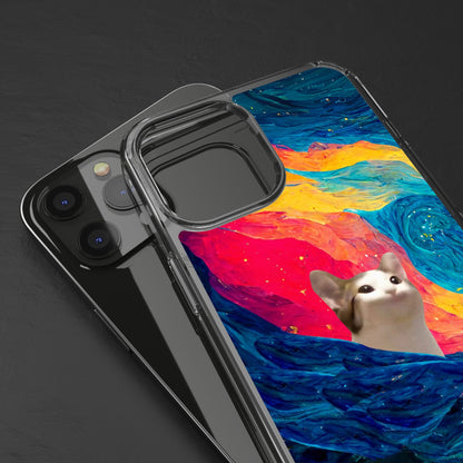 POPCAT Colorful Cat Phone Case, Artistic Clear Cases for Cat Lovers, Unique Gift, Customizable Phone Cover, Fun Pet Accessory, Vibrant Design