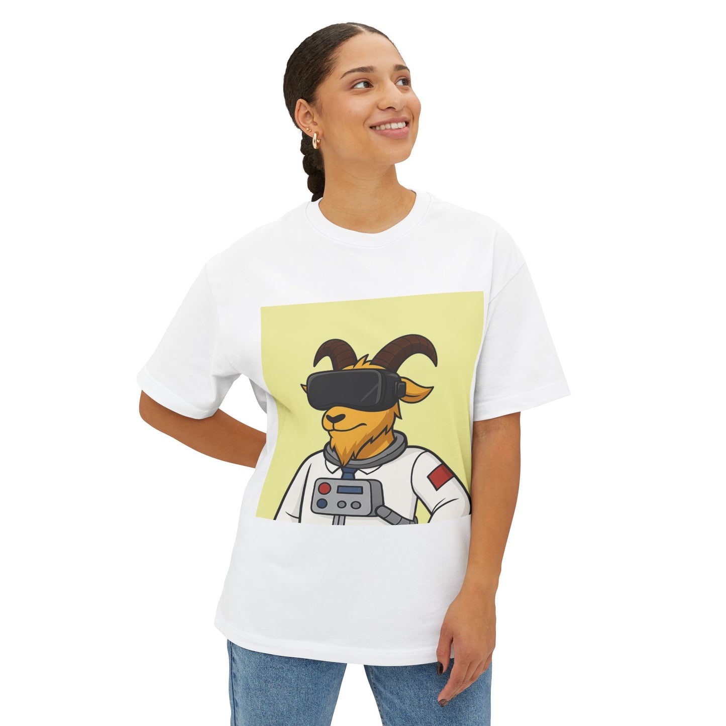 Astronaut Goat Unisex Oversized Tee, Fun Graphic Tee, Casual Wear, Summer Essentials, Gift for Gamers