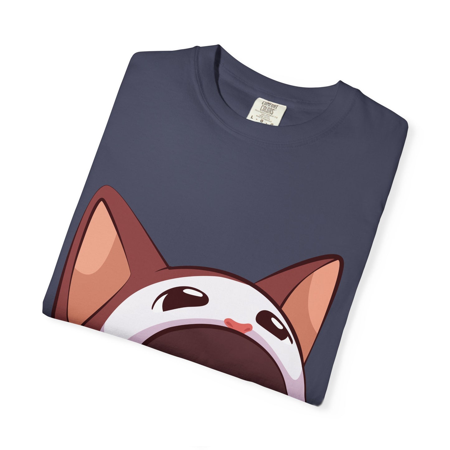 POPCAT Whimsical Cat Face T-Shirt, Unisex Garment-Dyed Tee for Cat Lovers, Cute Casual Wear, Gift for Pet Owners, Perfect for Everyday Style