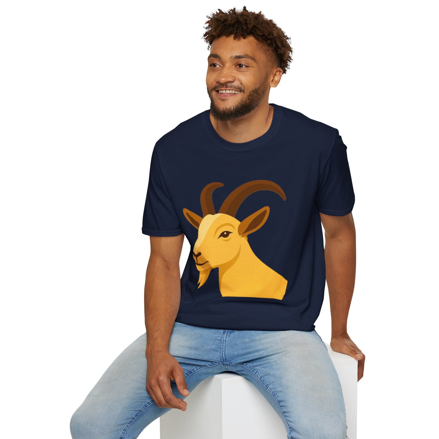 Golden Goat Unisex Softstyle T-Shirt | Cute Goat Tee for Animal Lovers, Birthday Gift, Casual Wear, Farmhouse Decor, Nature Fans