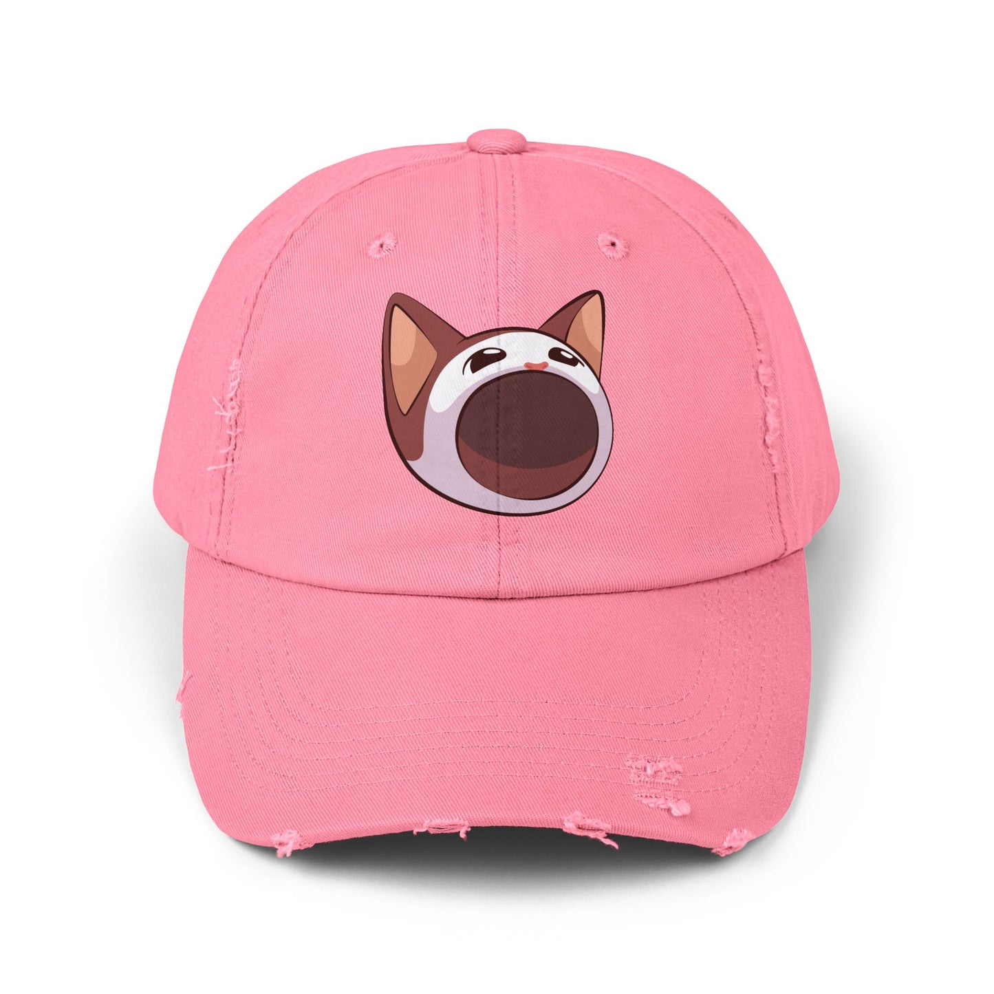 POPCAT Unisex Distressed Cap with Playful Cat Design, Funny Hat for Cat Lovers, Casual Accessory for Summer, Birthday Gift, Pet Enthusiast Cap