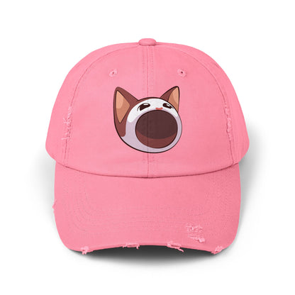 POPCAT Unisex Distressed Cap with Playful Cat Design, Funny Hat for Cat Lovers, Casual Accessory for Summer, Birthday Gift, Pet Enthusiast Cap
