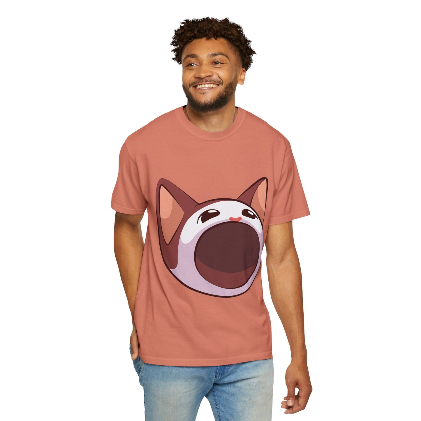 POPCAT Whimsical Cat Face T-Shirt, Unisex Garment-Dyed Tee for Cat Lovers, Cute Casual Wear, Gift for Pet Owners, Perfect for Everyday Style
