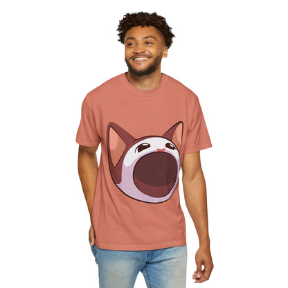 POPCAT Whimsical Cat Face T-Shirt, Unisex Garment-Dyed Tee for Cat Lovers, Cute Casual Wear, Gift for Pet Owners, Perfect for Everyday Style