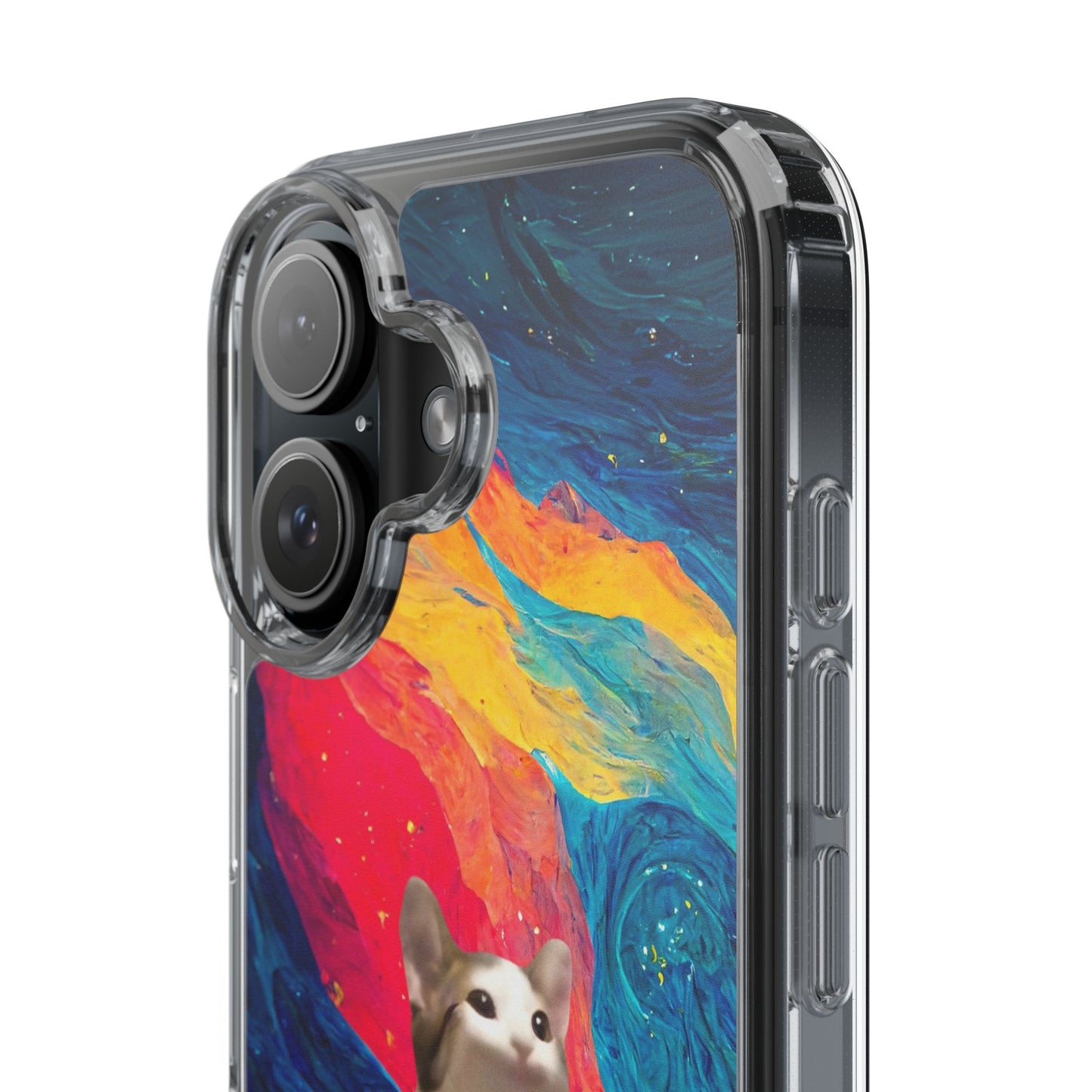 POPCAT Colorful Cat Phone Case, Artistic Clear Cases for Cat Lovers, Unique Gift, Customizable Phone Cover, Fun Pet Accessory, Vibrant Design