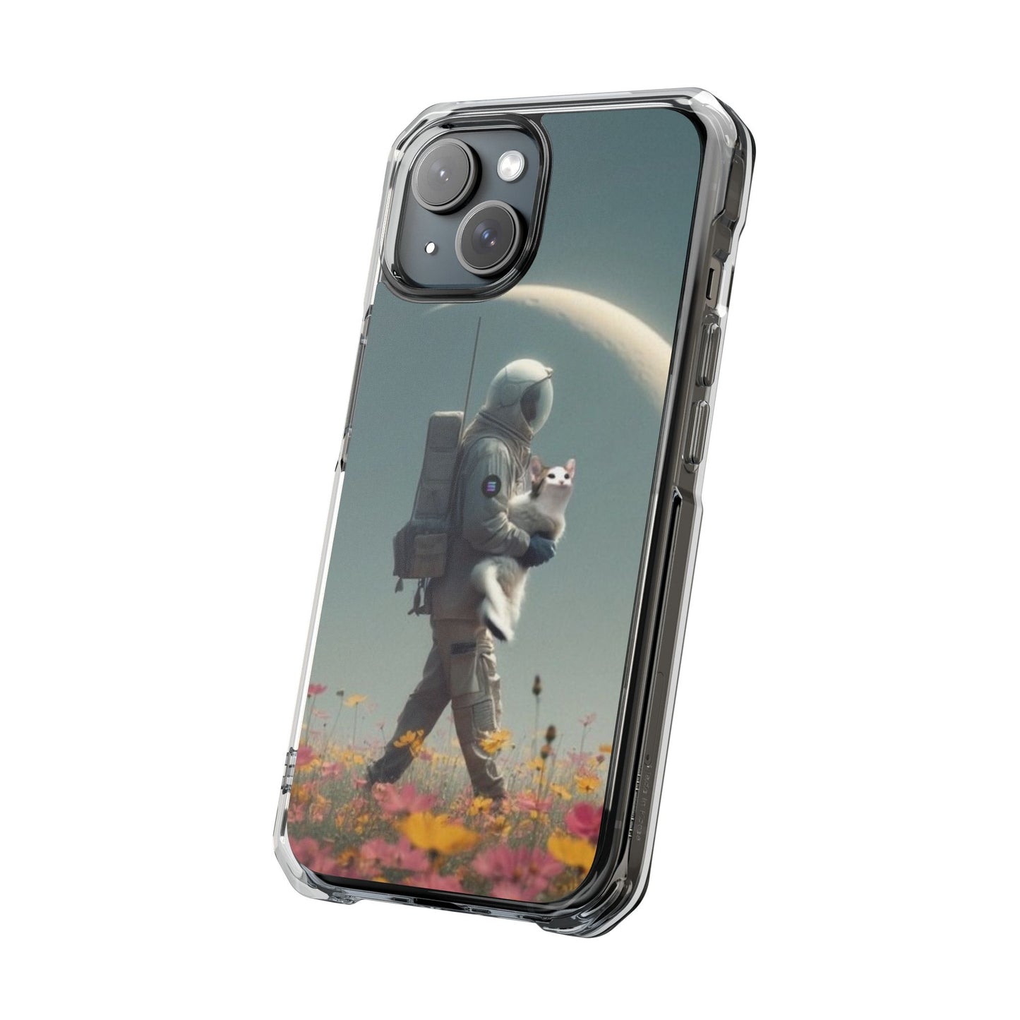 POPCAT Astronaut Phone Case, Clear Impact Case, Unique Galaxy Art Cover, Gift for Space Lovers, Cute Cat and Space Theme, Eco-Friendly