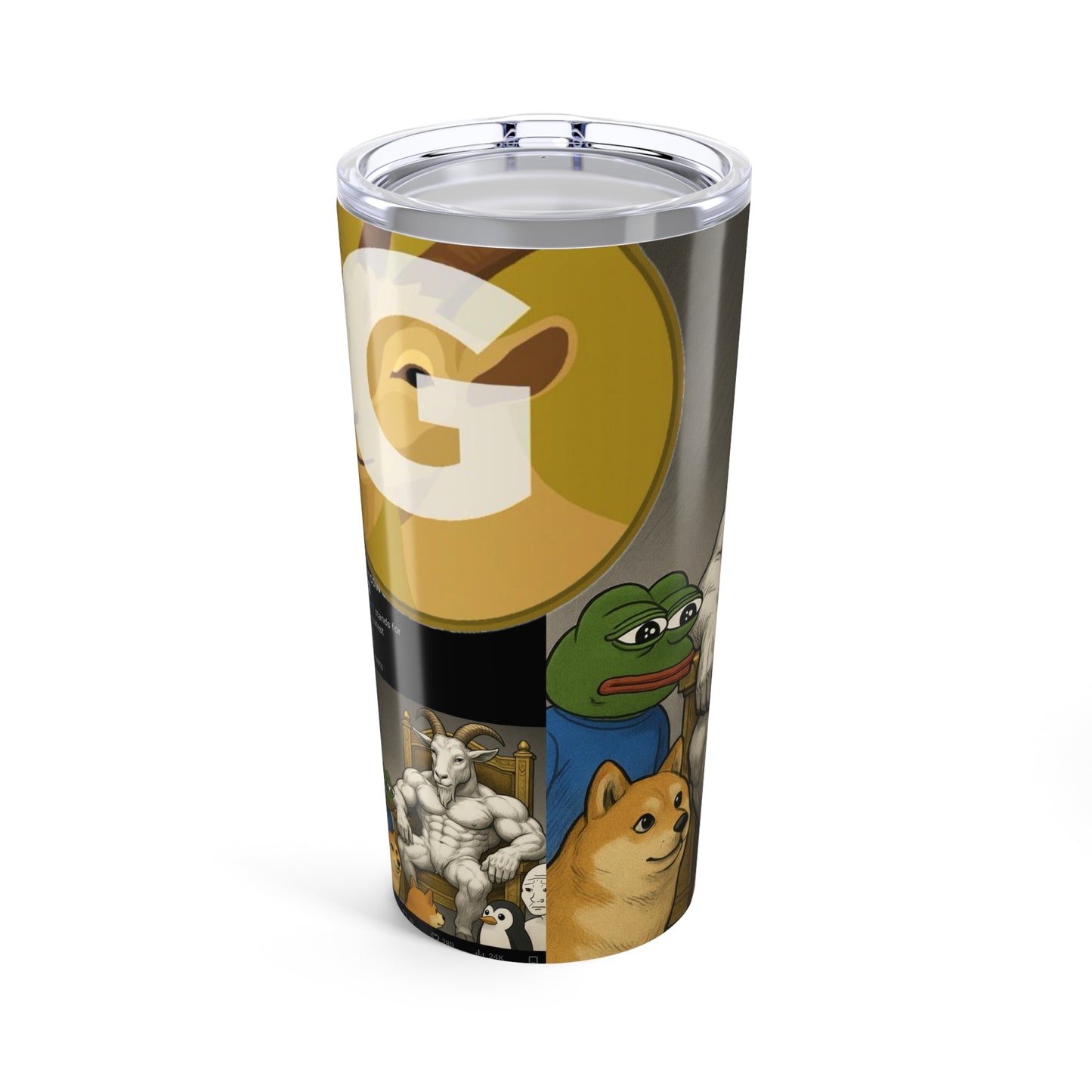Funny Meme Tumbler 20oz, Goat, Dog, Penguin and Pepe Designs, Perfect for Gifts, Humor Lovers, Daily Use, Collectibles
