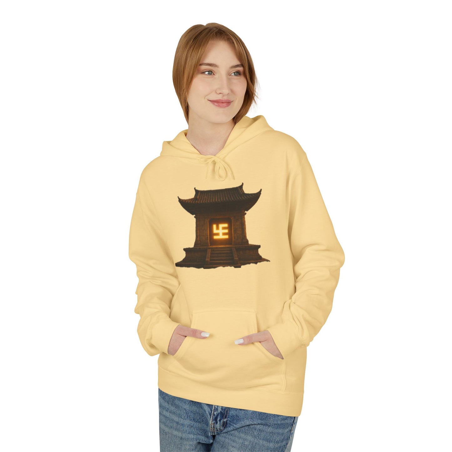 YZY Swasticoin Serene Lantern Hoodie, Cozy Fleece Hooded Sweatshirt, Gift for Nature Lovers, Casual Wear, Outdoor Adventures, Fall Fashion