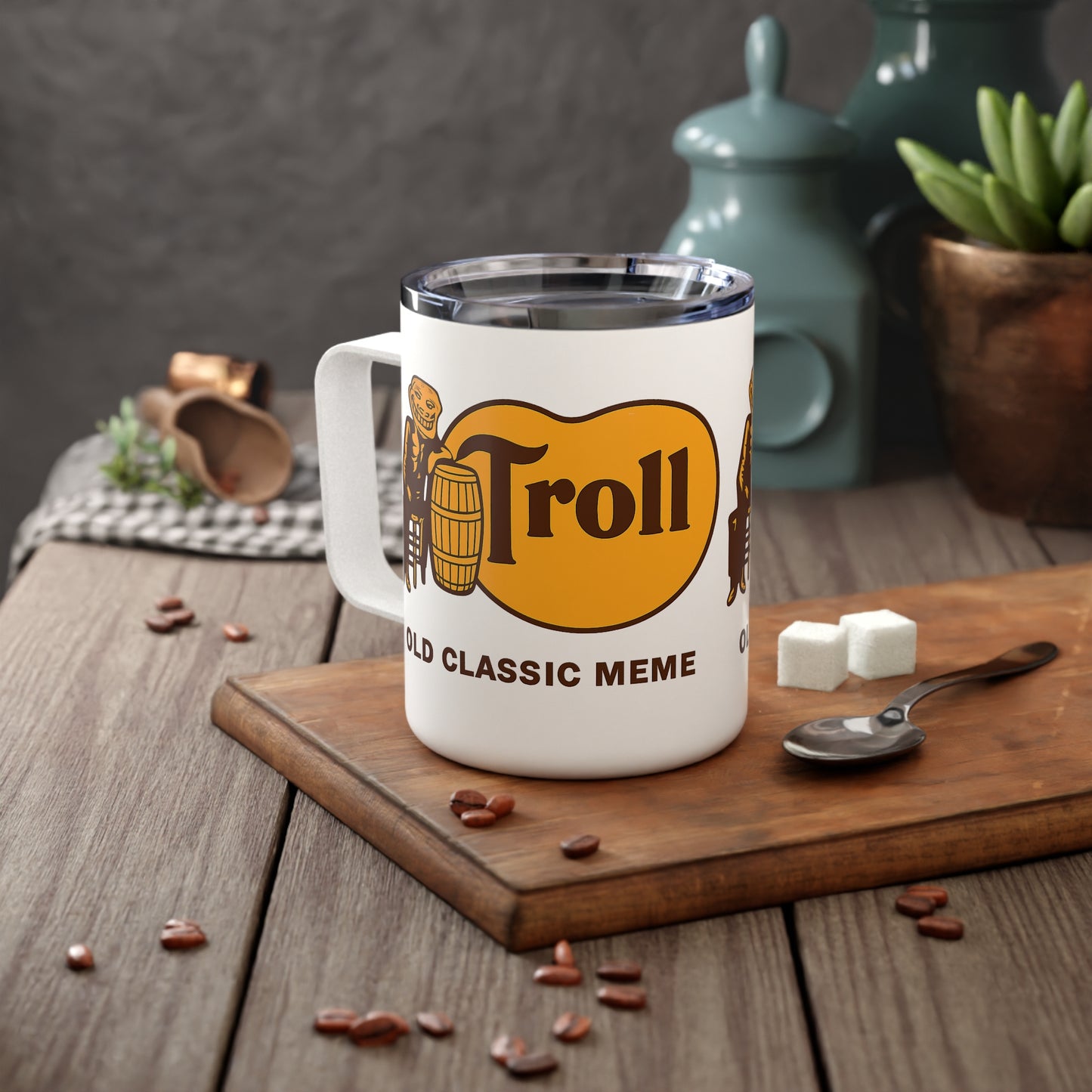 TROLL Meme Insulated Coffee Mug - 10oz, Funny Gift, Meme Lovers, Coffee Enthusiasts, Humor Mug, Vintage Style
