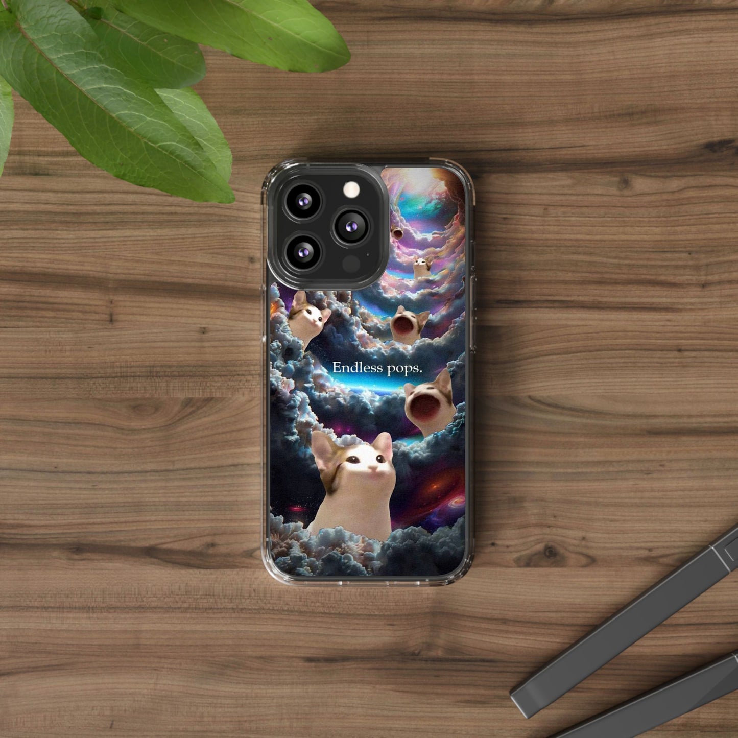 POPCAT Galaxy Cat Clear Phone Case, Cute Animal Phone Cover, Customizable Phone Accessory, Gift for Cat Lovers, Funny Phone Case
