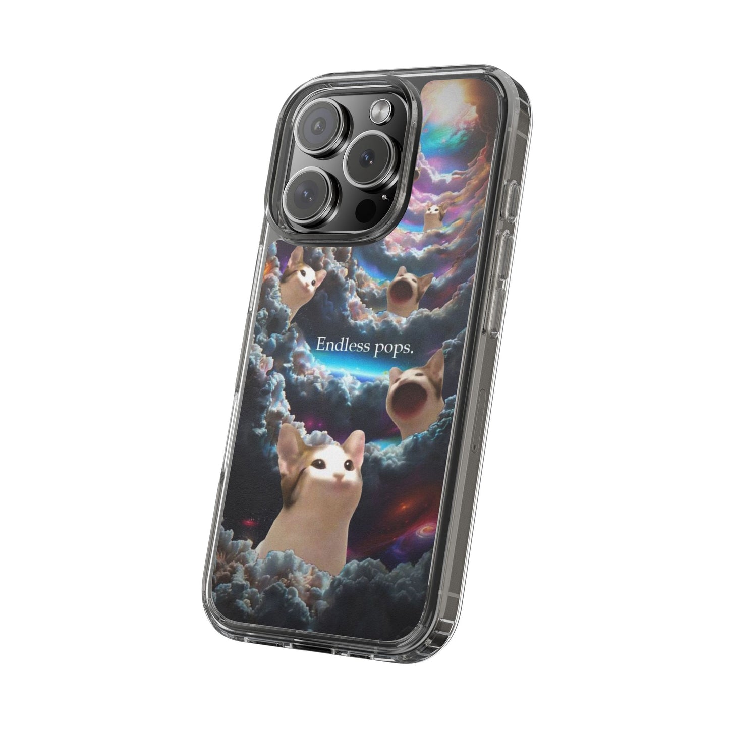 POPCAT Galaxy Cat Clear Phone Case, Cute Animal Phone Cover, Customizable Phone Accessory, Gift for Cat Lovers, Funny Phone Case