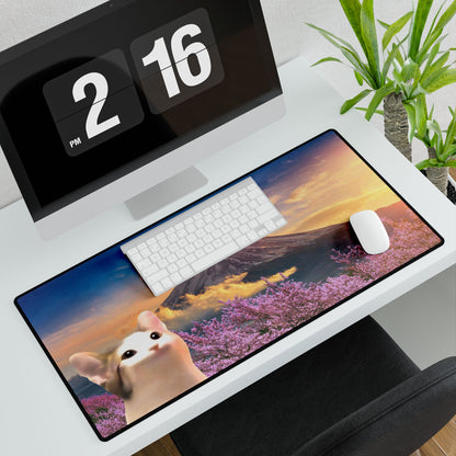 POPCAT Desk Mat with Mountain Scenery, Office Decor, Gaming Mouse Pad, Cute Cat Gifts, Desk Accessories