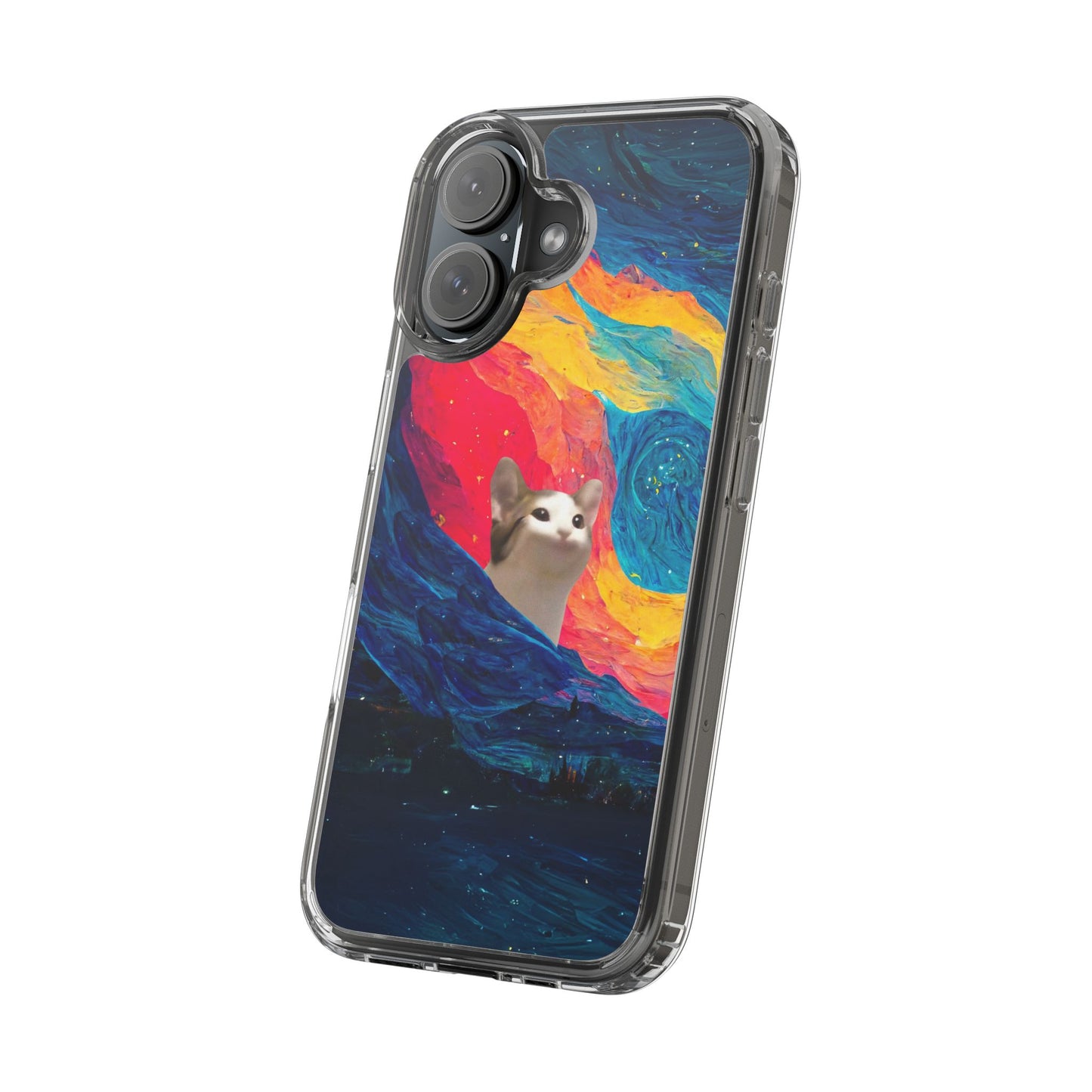 POPCAT Colorful Cat Phone Case, Artistic Clear Cases for Cat Lovers, Unique Gift, Customizable Phone Cover, Fun Pet Accessory, Vibrant Design